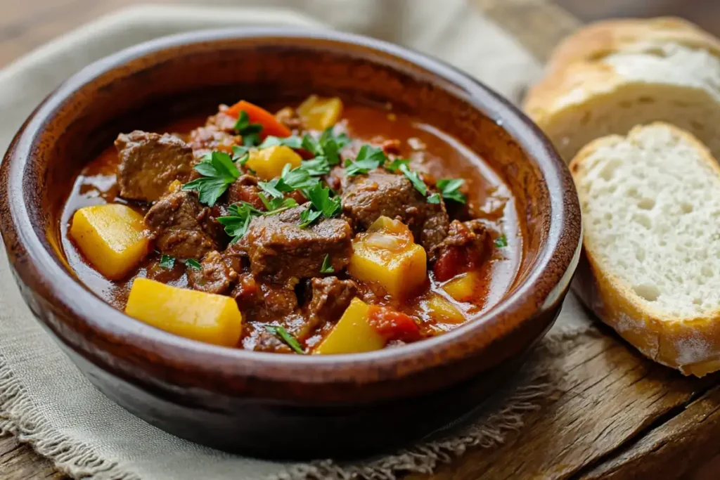 Traditional Hungarian Goulash Served