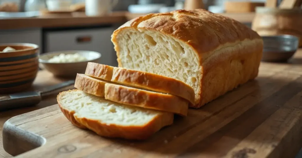 Sliced sourdough sandwich bread with golden crust