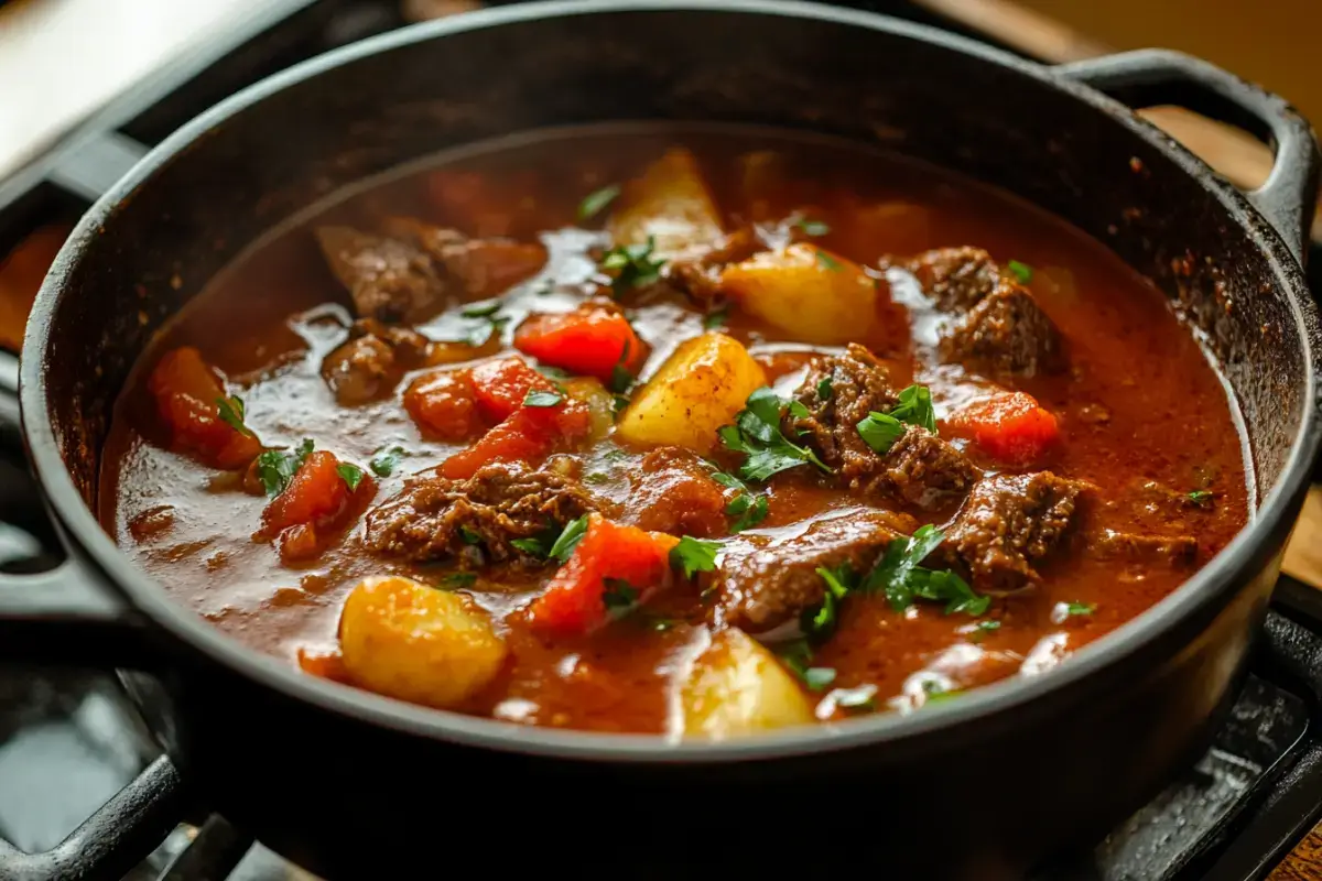 Goulash Simmering in a Pot