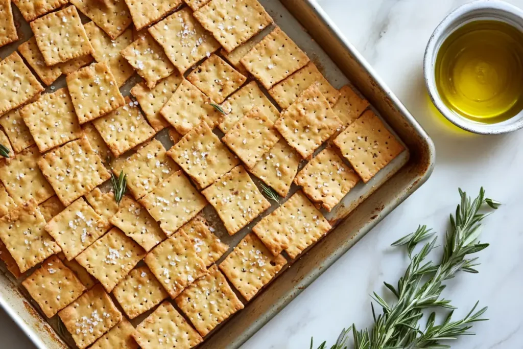 Crispy crackers made using sourdough discard, topped with herbs.