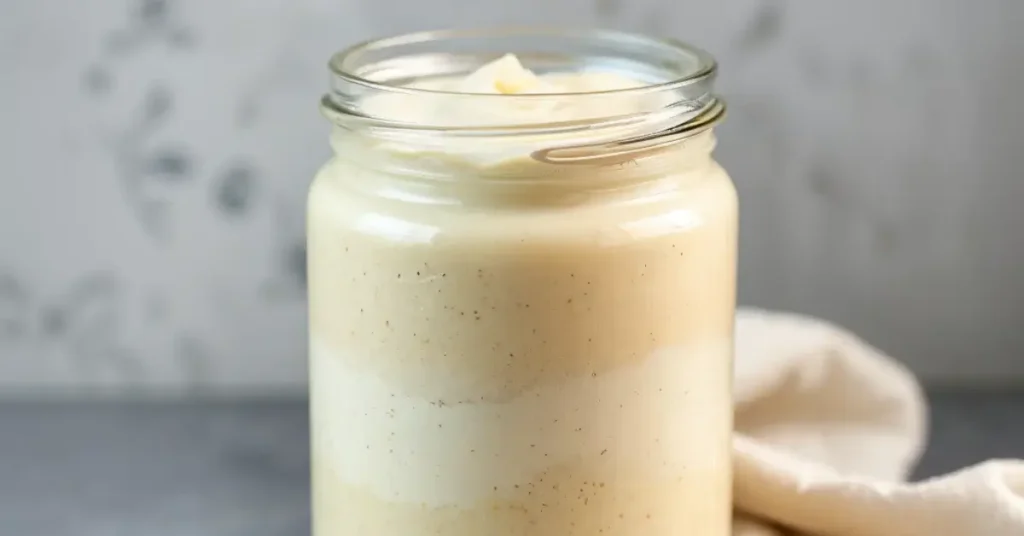 Jar of freshly mixed sourdough starter with flour and water