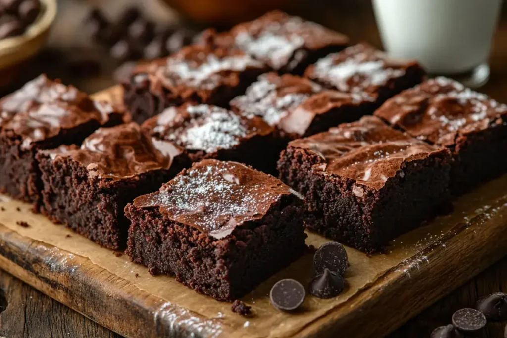 Fudgy brownies made from sourdough discard with a crackly top.