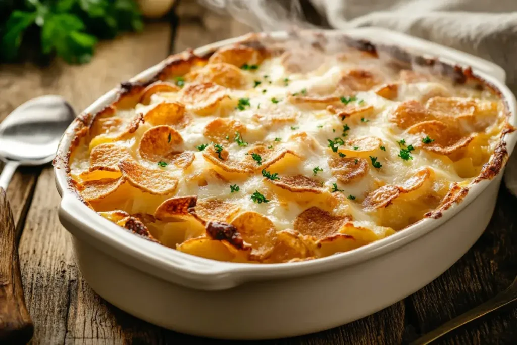 Cheesy Ruffles potato chip casserole with crispy topping