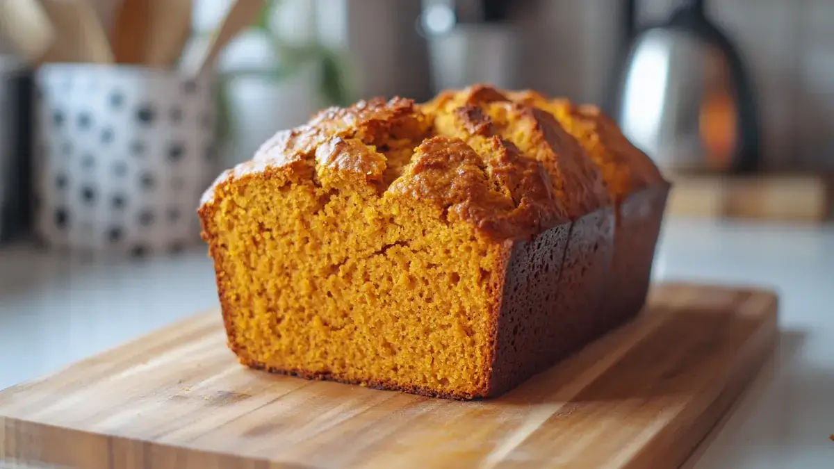 Freshly baked sweet potato bread with butter and ingredients.