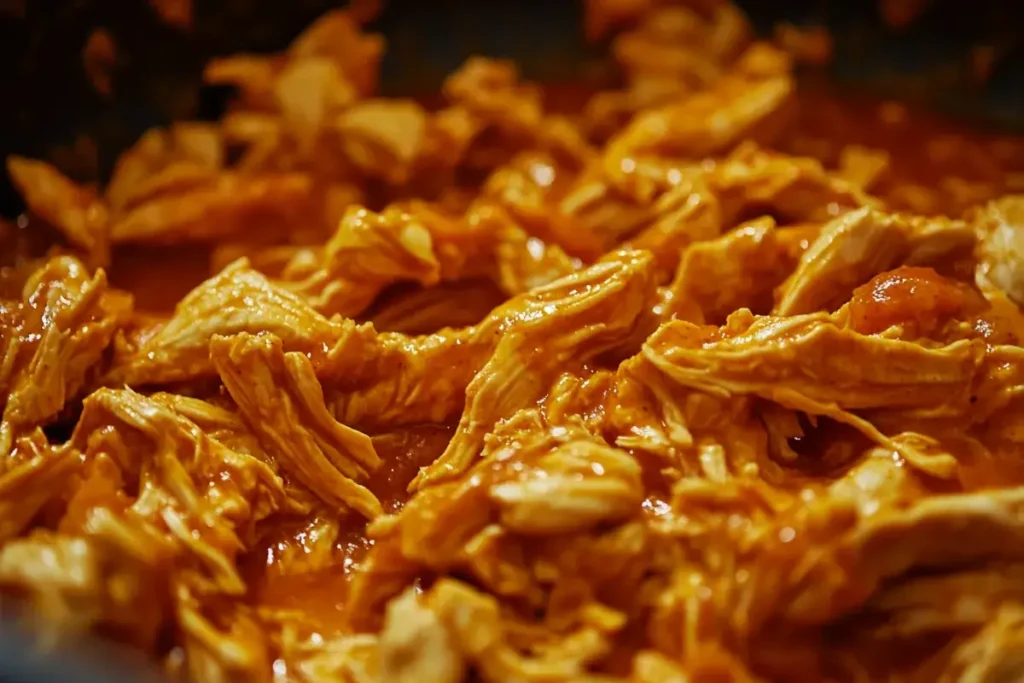 Shredded Chicken Mixing with Buffalo Sauce