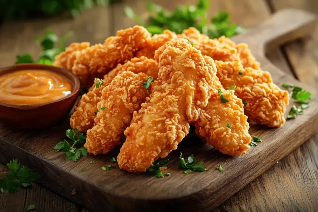 Crispy Ruffles crusted chicken tenders served with dipping sauce