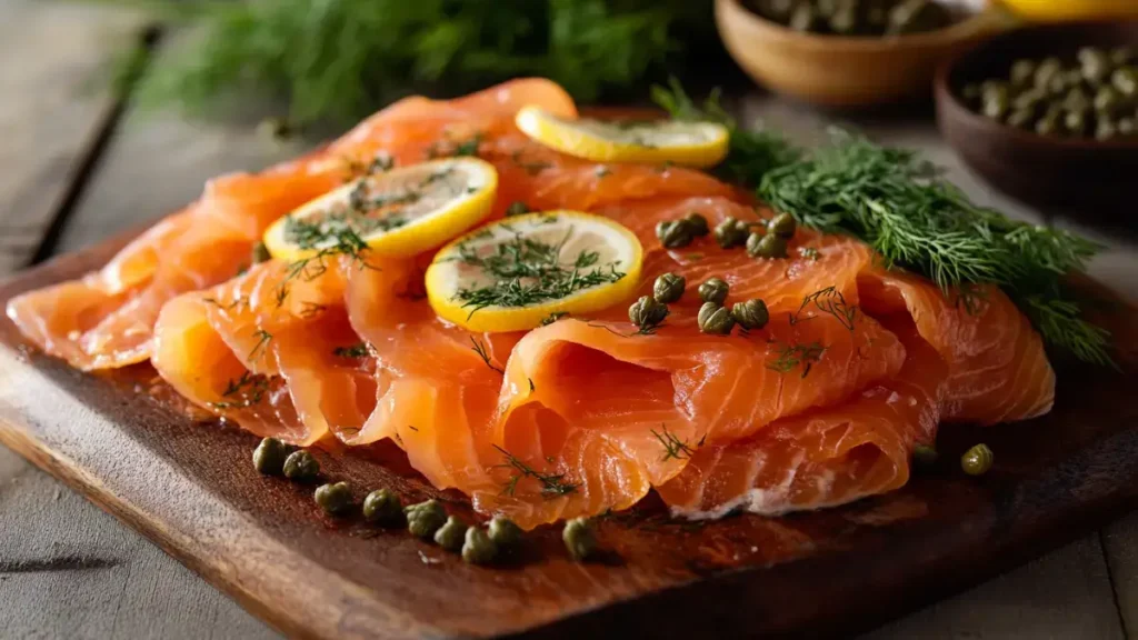 Elegant dish with fresh dill and lemon slices