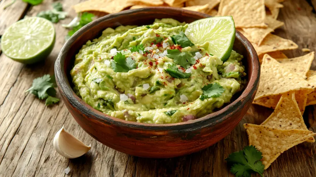 4 ingredient guacamole recipe with fresh avocado, lime, garlic, and salt