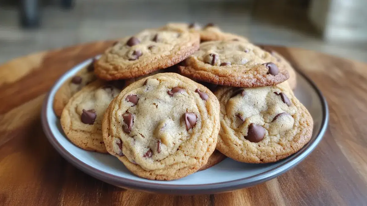 Chocolate chip cookies without brown sugar on a plate