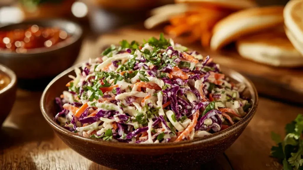 Easy coleslaw recipe with classic cabbage and carrot mix as a versatile side dish